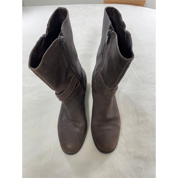 Marc Fisher Brown Leather Zip Heeled Boot Bootie Spring Fall Concert Festival - Picture 2 of 10